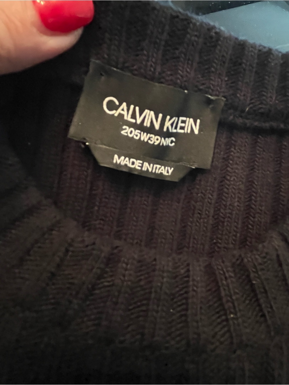 Calvin Klein Women's Ribbed Crewneck Sweater in black with side stripes